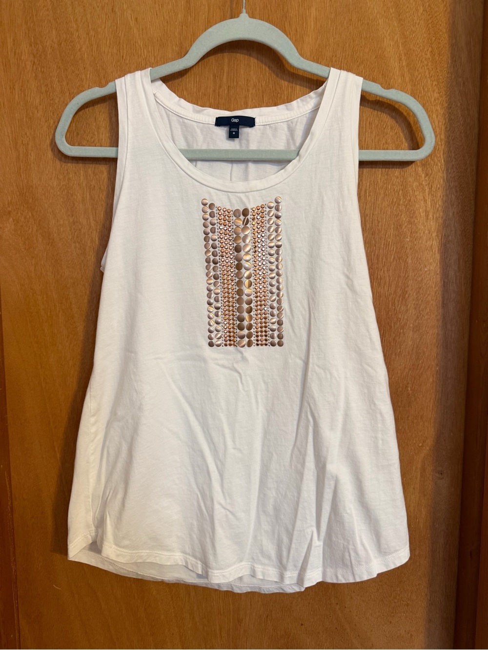 GAP White Tank Top with Metallic Stud Striping